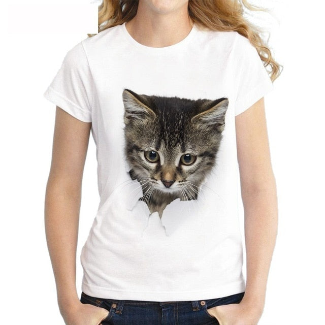 3D Cat Print Casual Women T-Shirt