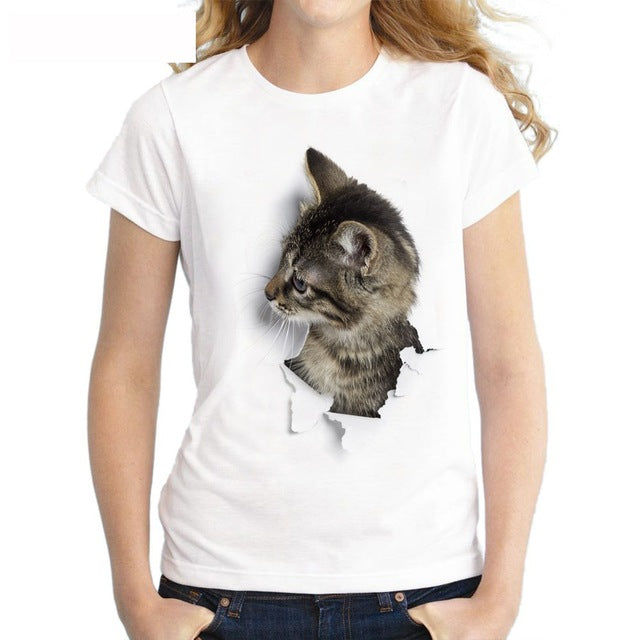 3D Cat Print Casual Women T-Shirt