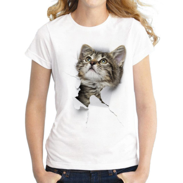 3D Cat Print Casual Women T-Shirt